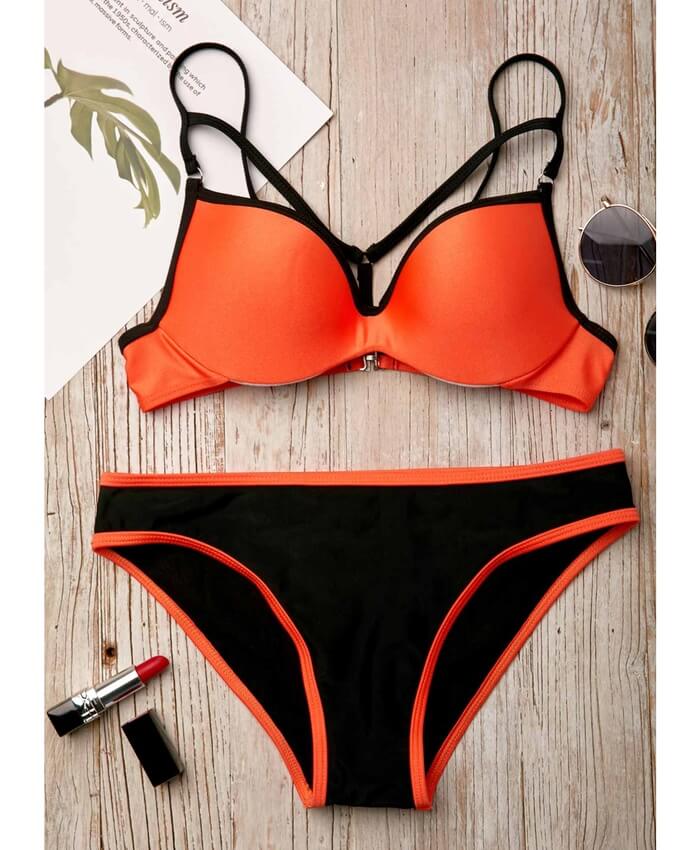Contrast Binding Spaghetti Strap Bikini Set